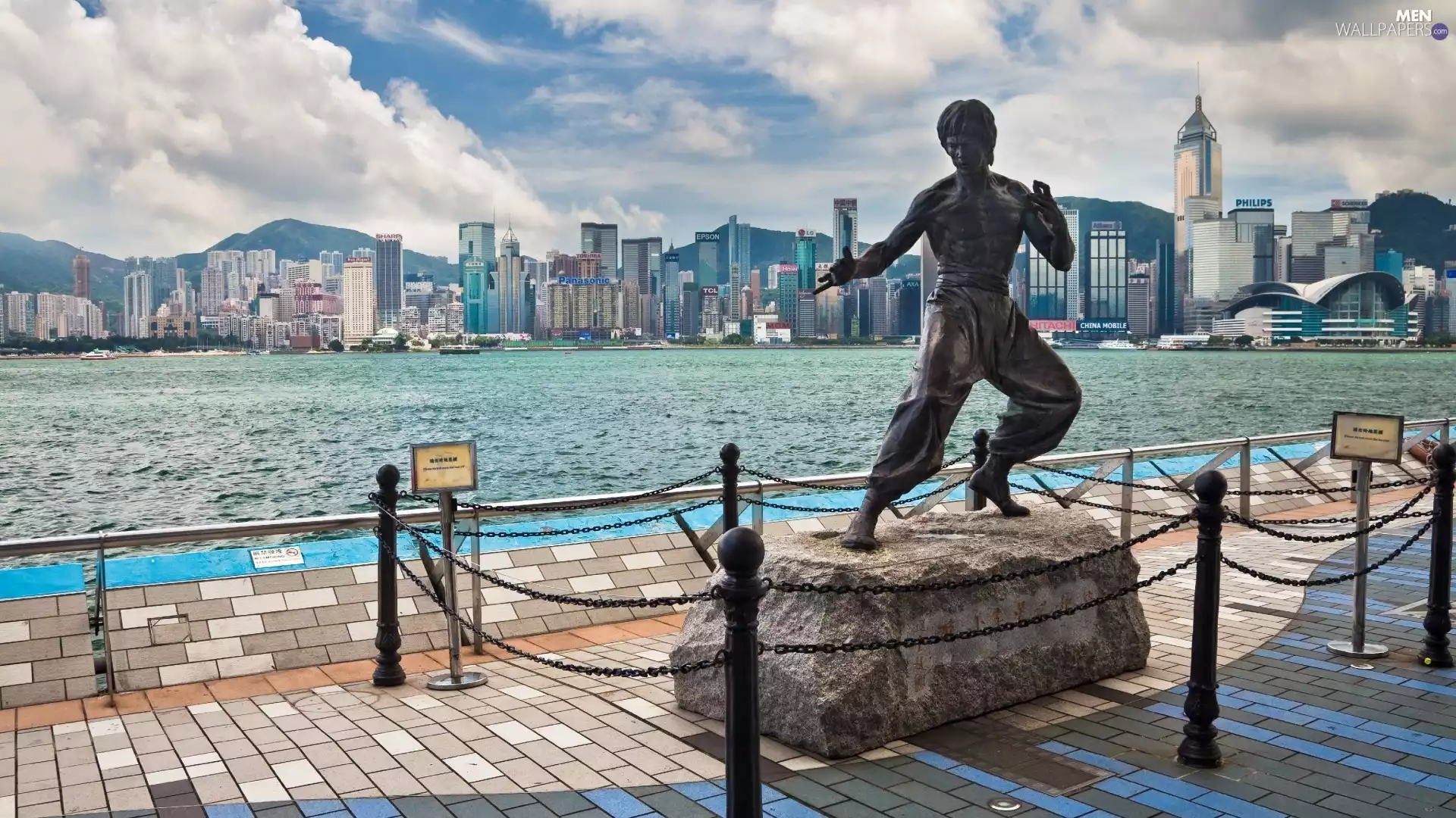 Bruce Lee, sea, Town, Monument, Hong Kong