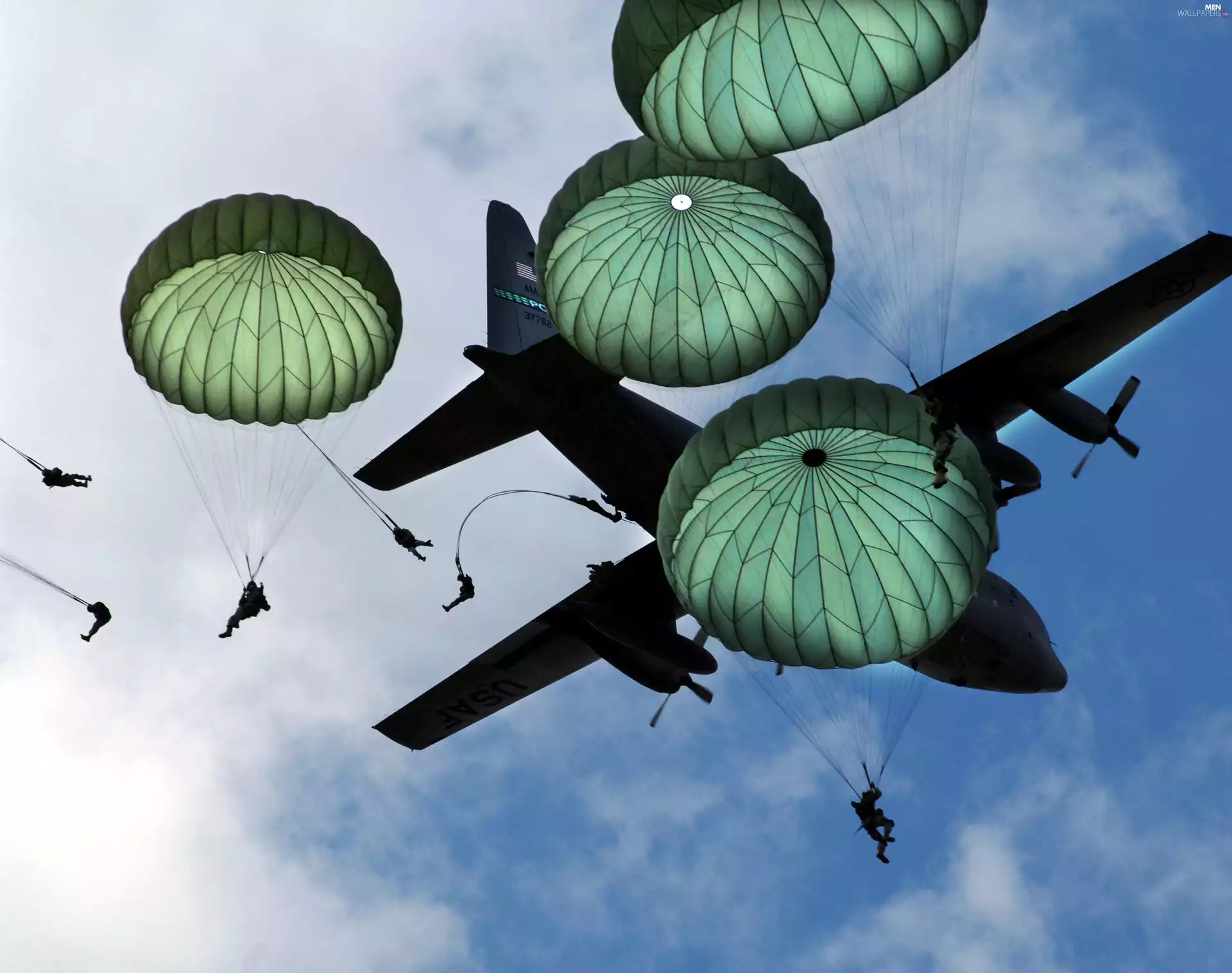 Paratroopers, plane, Military truck