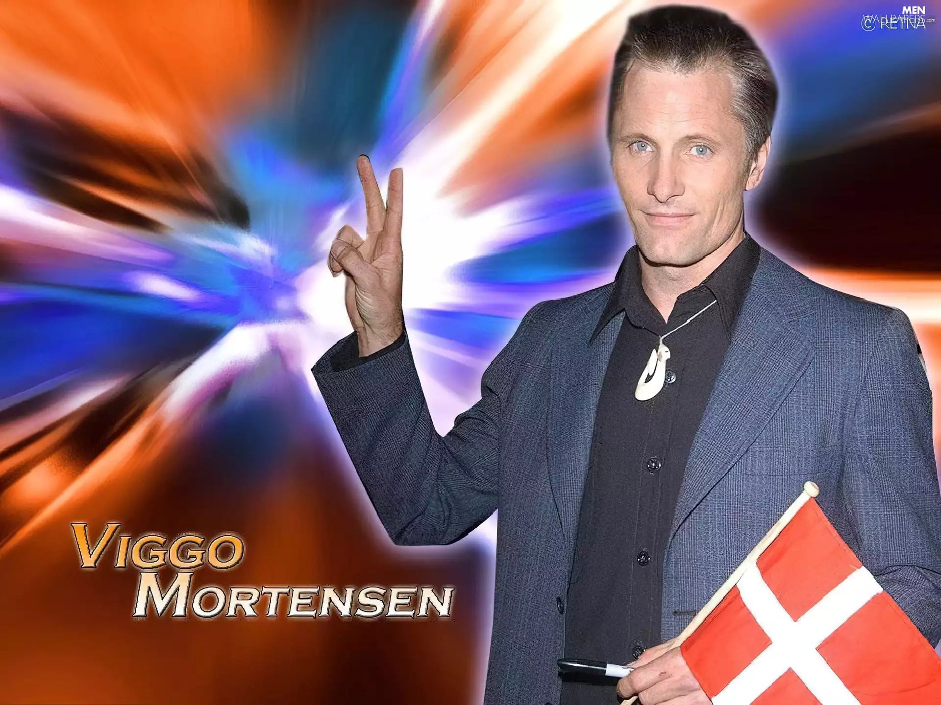 flag, Viggo Mortensen, black shirt