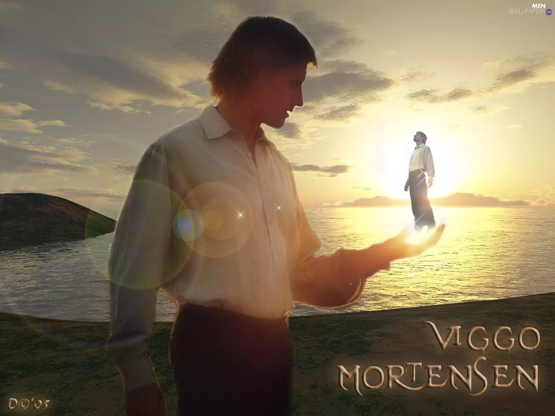 water, Viggo Mortensen, white shirt