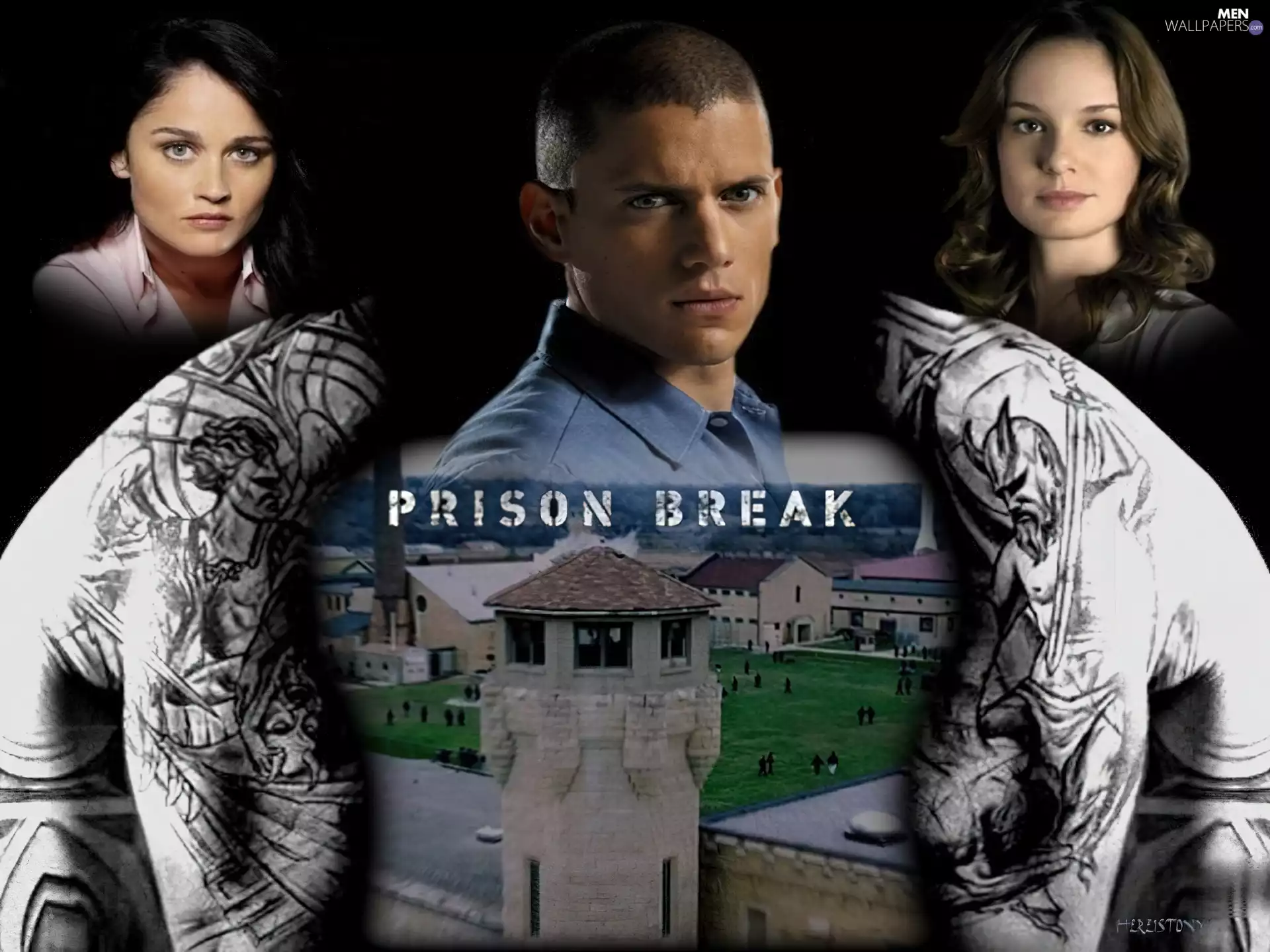 Prison Break, Prison Break, back, shoulders, Sarah Wayne Callies, Wentworth Miller, tower, Robin Tunney, drag