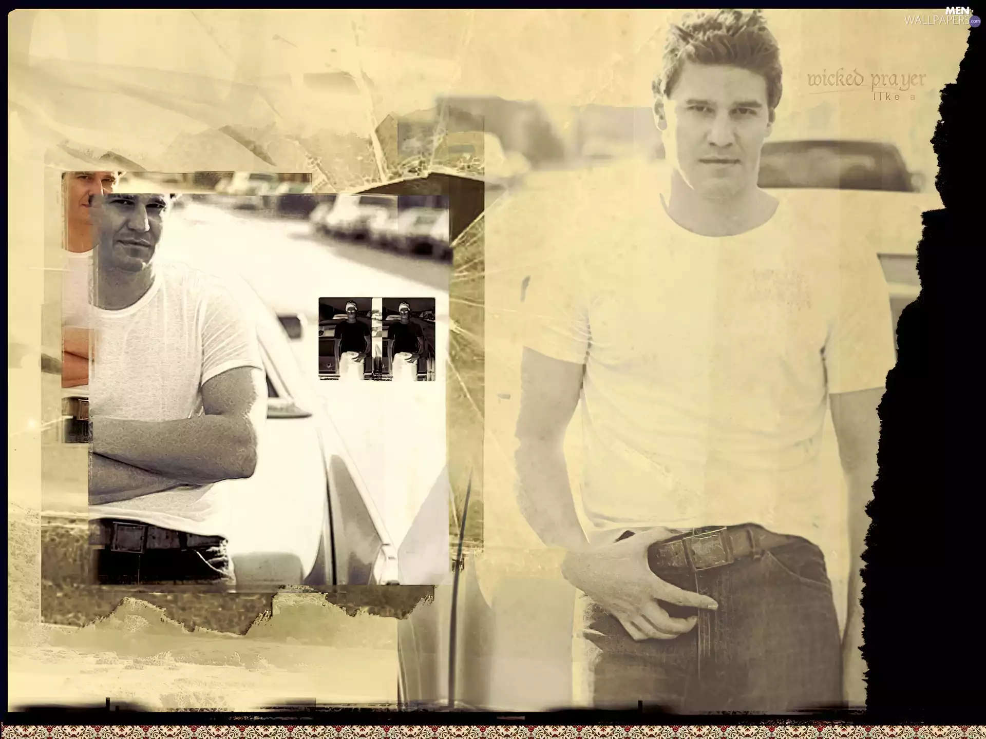 Belt, David Boreanaz, white t-shirt