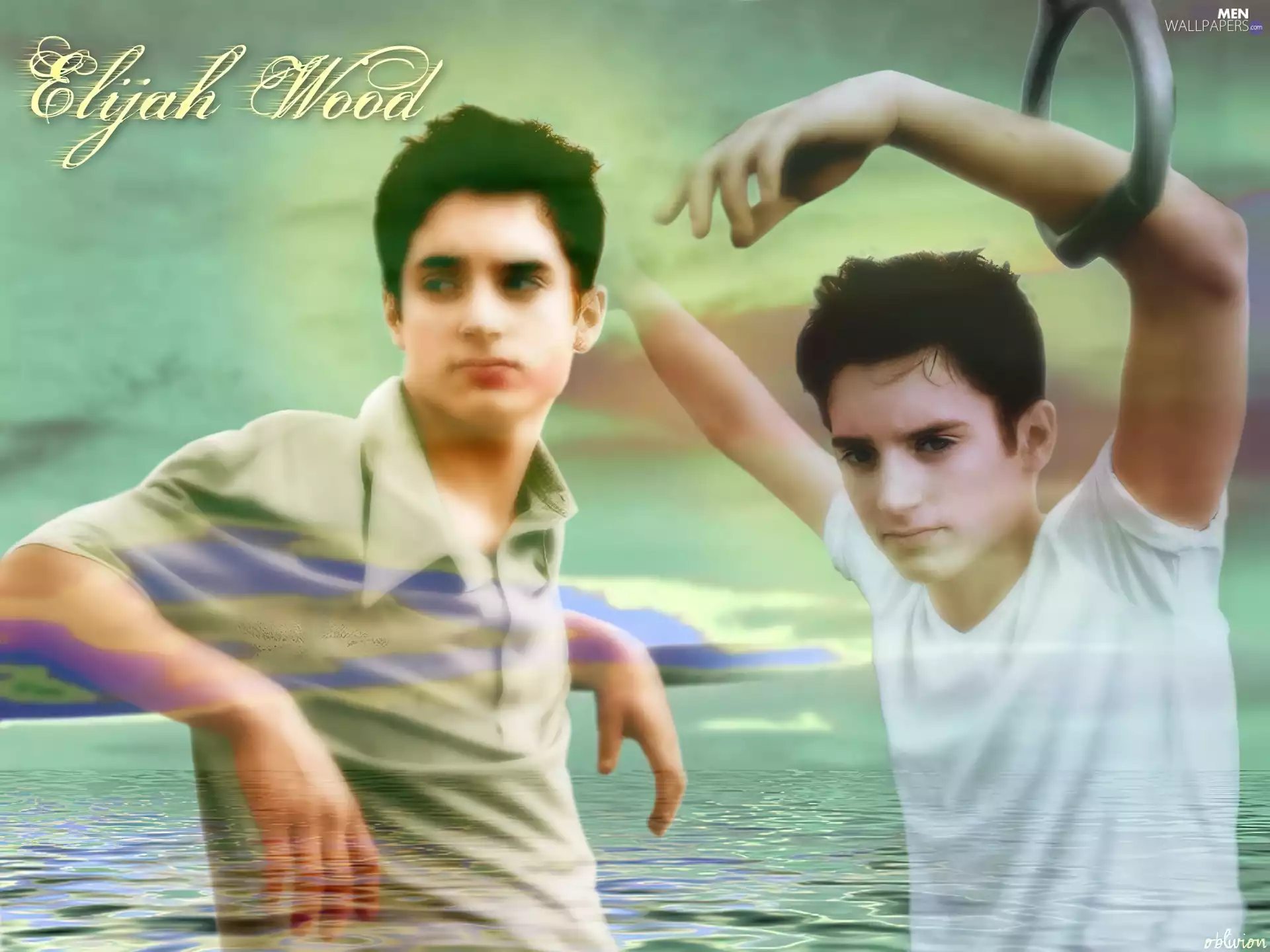 water, Elijah Wood, white t-shirt