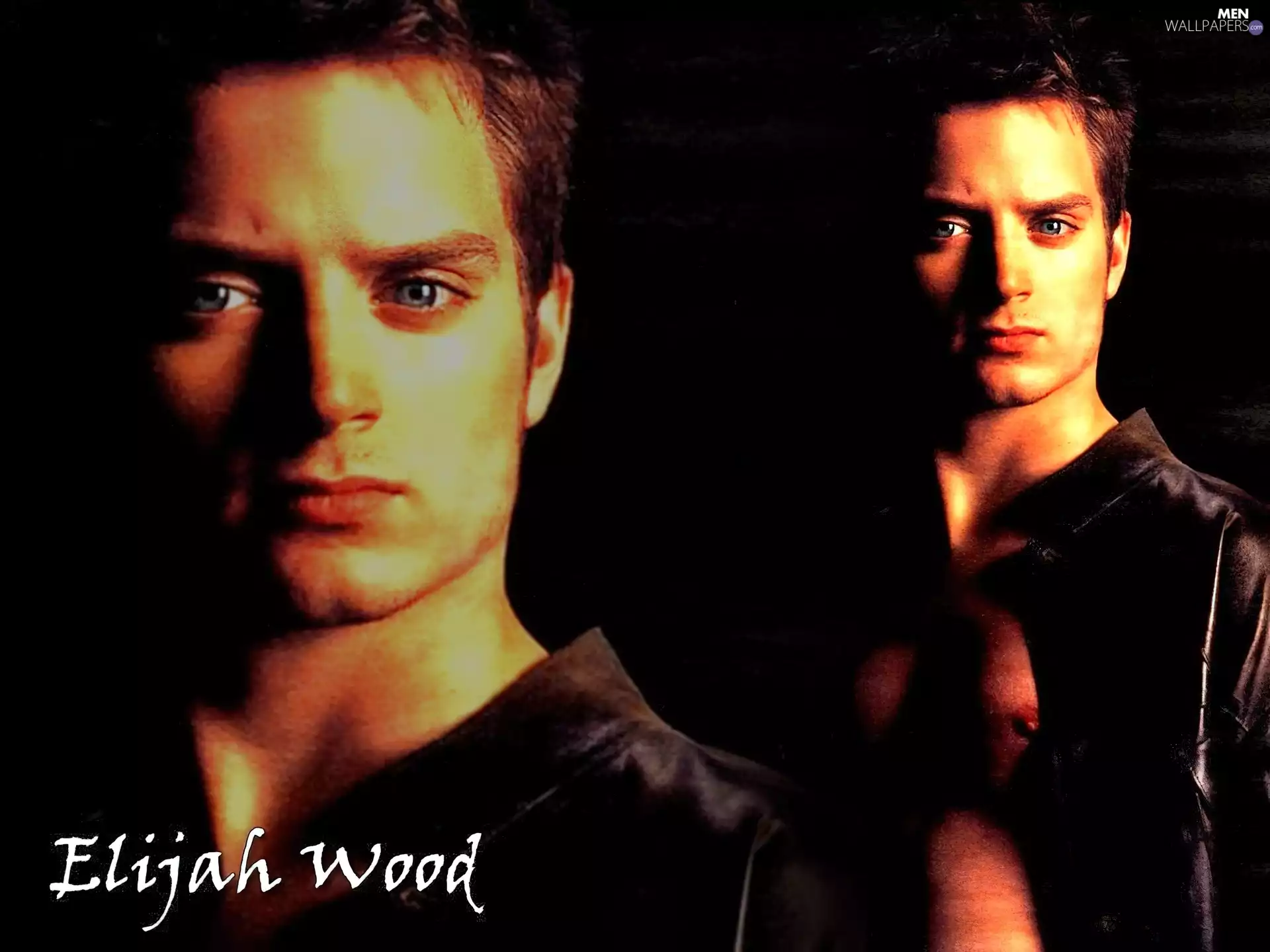 black shirt, Elijah Wood, Blue eyes