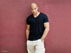White pants, Vin Diesel, black t-shirt