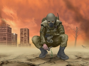 drought, soldier, buildings