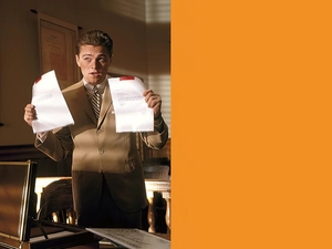 Leonardo DiCaprio, brown jacket