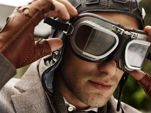 a man, goggles, pilot, model