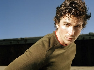 Christian Bale, brown sweater