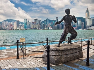 Bruce Lee, sea, Town, Monument, Hong Kong
