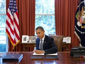 Barack Obama, flag, The United States, cabinet